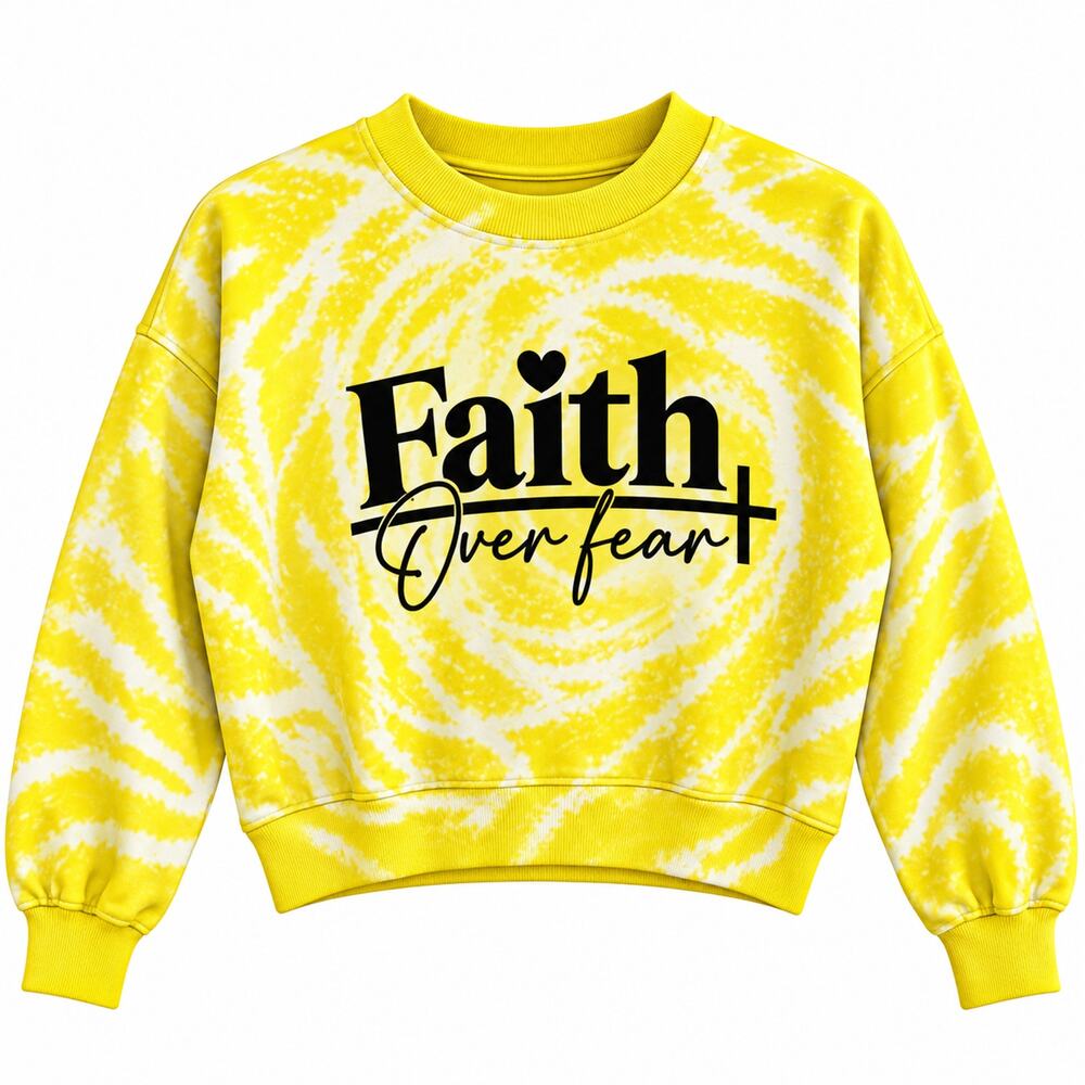 Faith Over Fear Upcycled Cropped Tie Dye Christian Sweatshirt, M